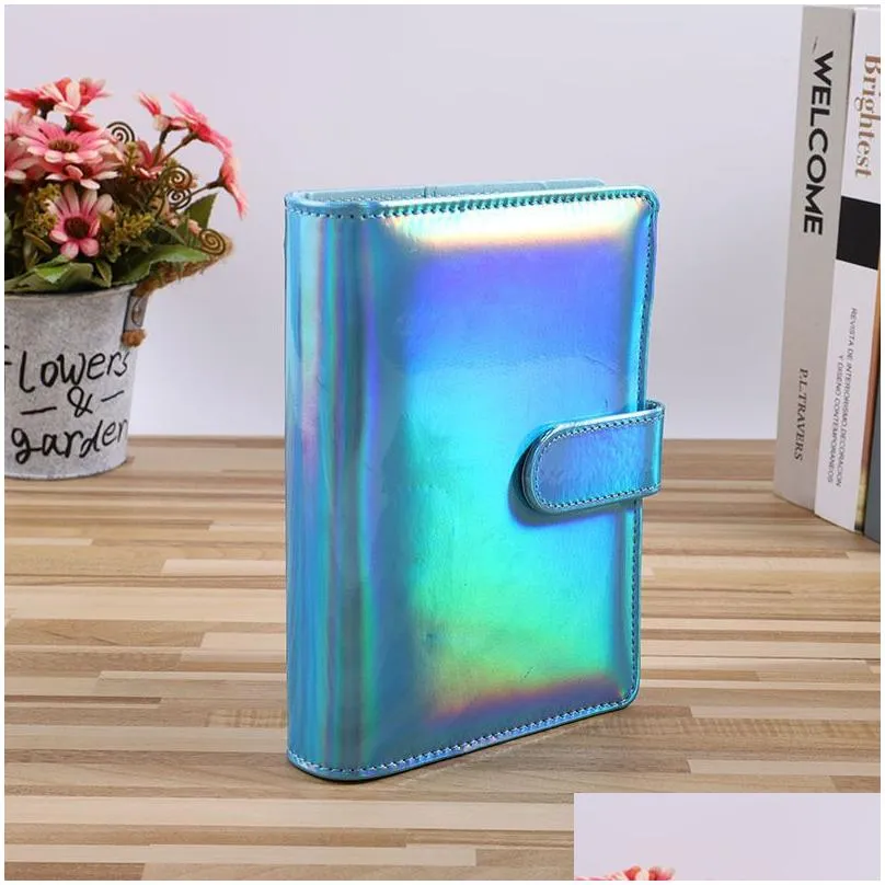 Notepads Wholesale A6 Holographic Notebook Binder Notepads Pu Leather Refillable 6 Ring Binders For Filler Paper With Magnetic Buckle Dhwee