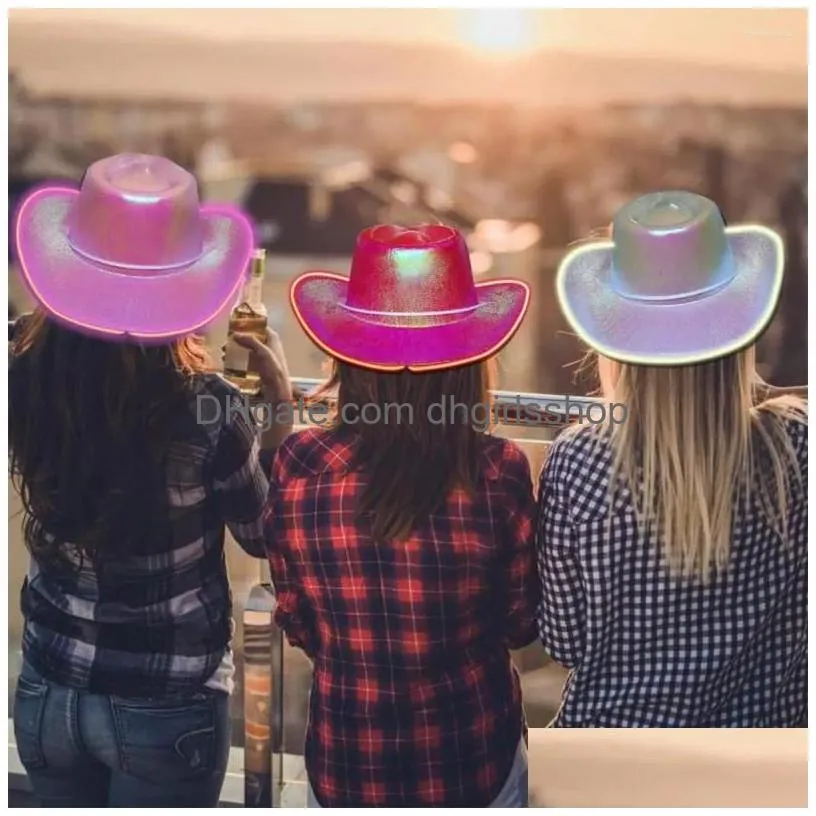 Berets Led Cowgirl Hat Lightweight Halloween Decorative Po Props Chic Holographic Light Jazz Drop Delivery Dhgz3
