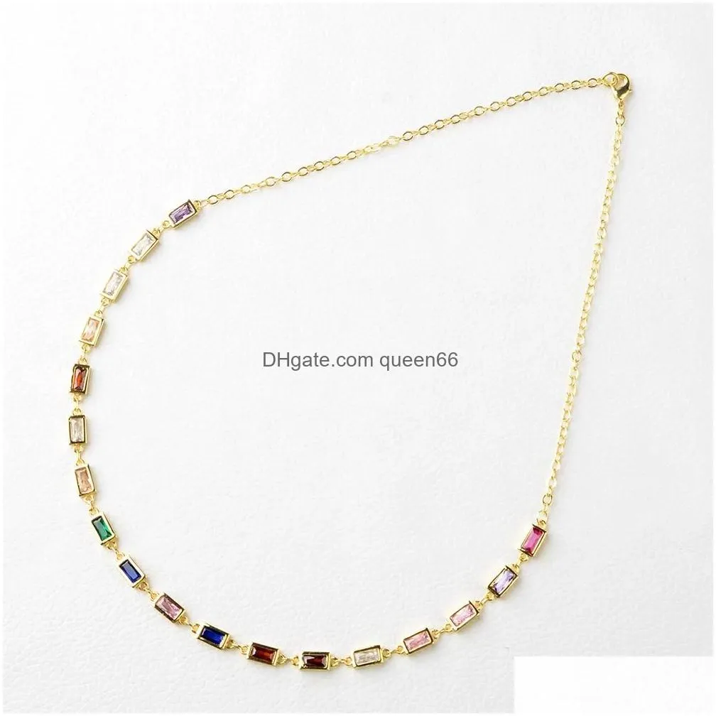 Pendant Necklaces Necklaces Womens 18 18K Plated Rainbow Crystal Chain Long Necklace Drop Delivery Jewelry Necklaces Pendants Dhqmv