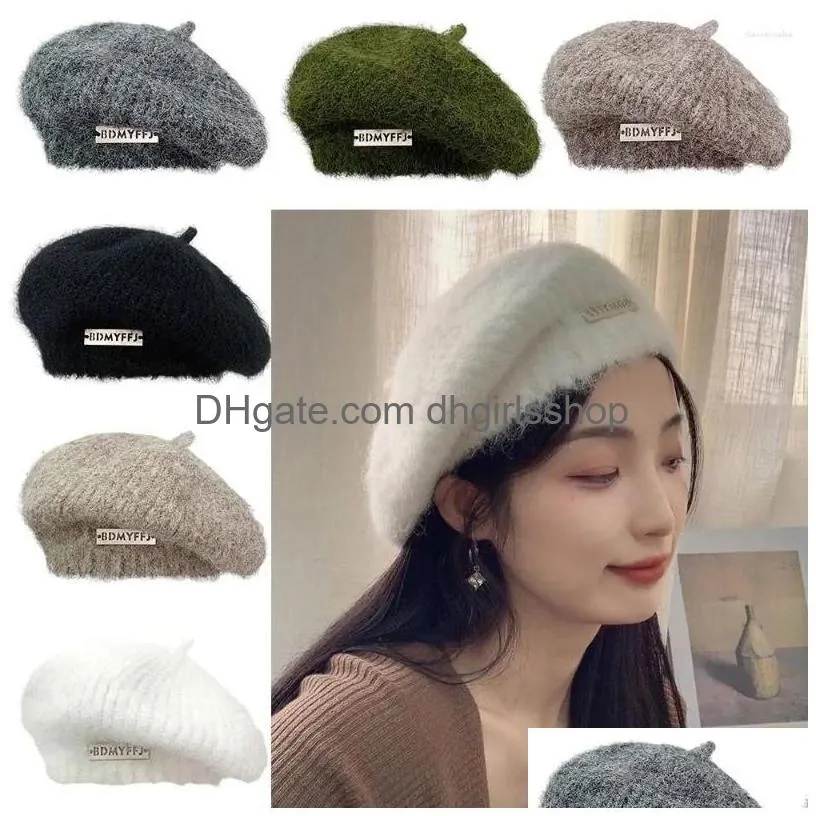 Berets P Painter Hat Vintage Solid Color Warm Knitted Beret Woolen Thread Drop Delivery Dh85L