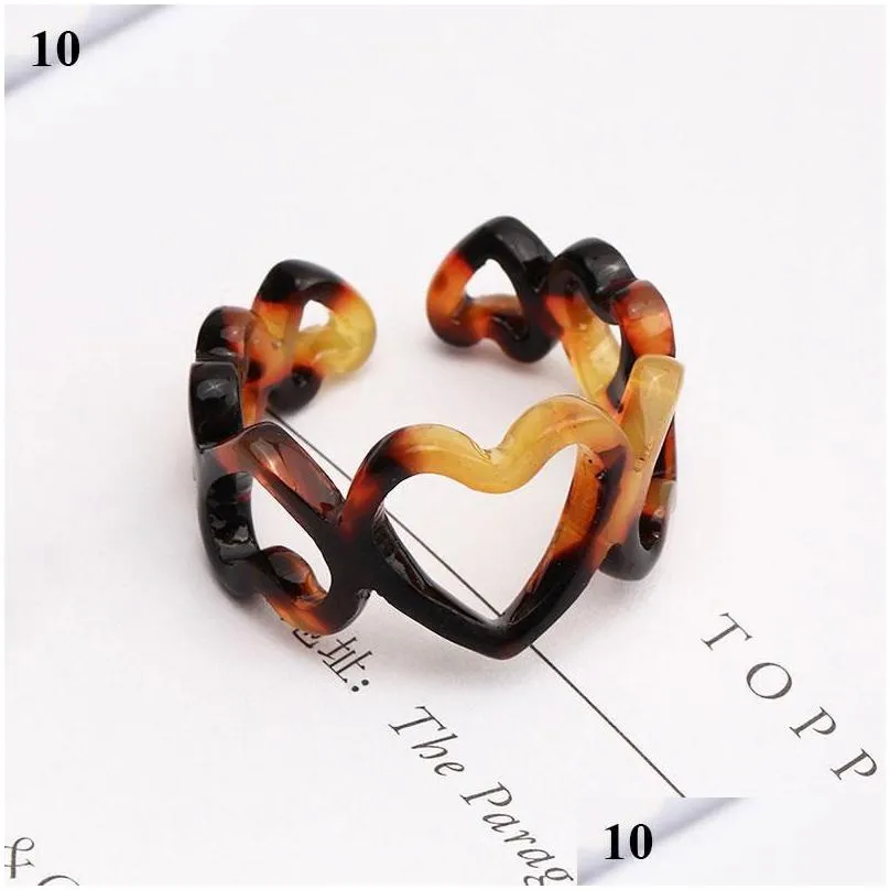 Cluster Rings Leopard Heart Vintage Colorf Plastic Twisted Hollow Finger Ring Geometric Opening Resin Acetic Acid Acrylic Drop Delive Dha2G