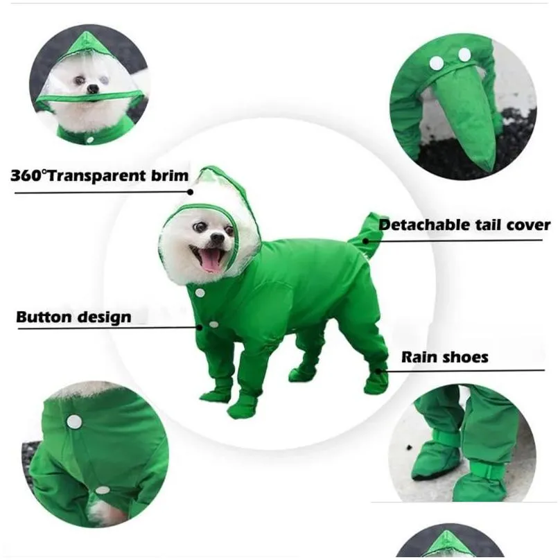 Dog Apparel Raincoat Outdoor Pet Jumpsuit Rain Coats Waterproof Clothes Jacket Boots Shoes For Small Cat Chihuahua S-Xldog Drop Deliv Dh6Fr