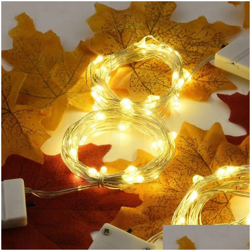 led string light 1m 2m  decorative lamps small battery operated silver wire copper lights for xmas halloween party