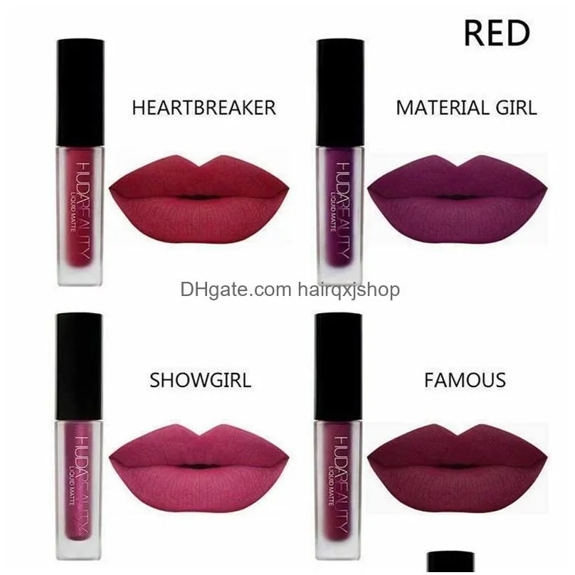 Lip Gloss Huda Set Four Colors Matte Waterproof Non-Stick Non-Fading Lipsticks Makeup Women Cosmetic Care Wholesale Drop Delivery Dhfu2