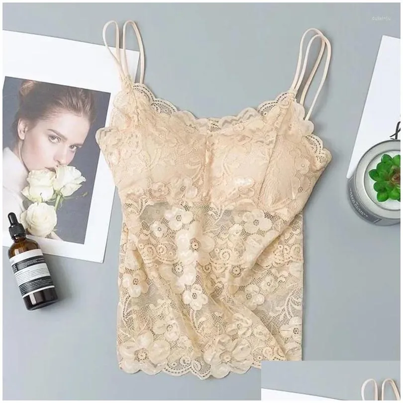 camisoles & tanks padded crochet floral vest top sexy underwear tank flower cami bralette women`s lace camisole