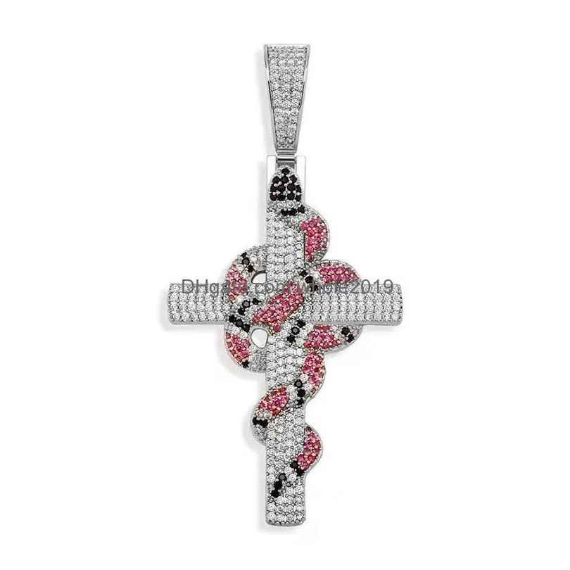 Pendant Necklaces Iced Out Cross Pendant Necklaces Retro Snake Necklace Fashion Mens Hip Hop Jewelry Drop Delivery Jewelry Necklaces P Dhwyx