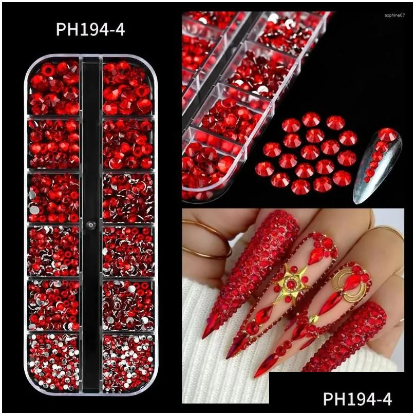 nail art decorations 12grids 3d glass crystal rhinestone non fix flatback round bead jewelry charm gem stones diamond manicure parts