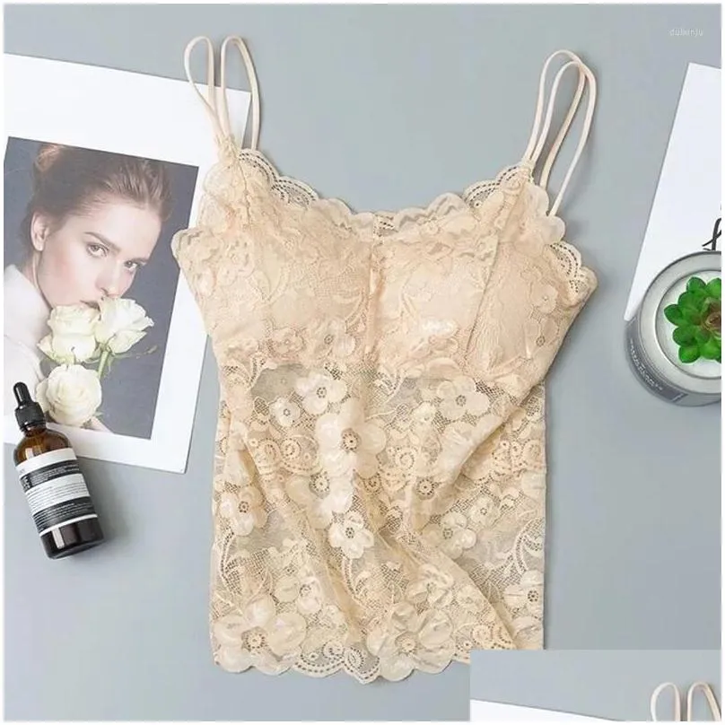 camisoles & tanks padded crochet floral vest top sexy underwear tank flower cami bralette women`s lace camisole