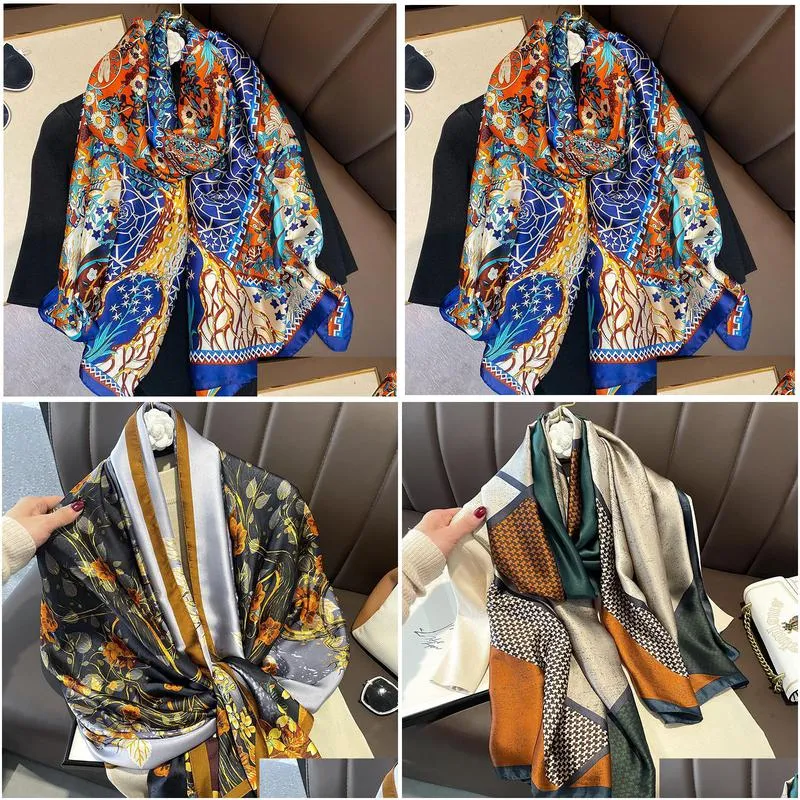 Scarves High Quality Silk Scarf Fashion Print Pattern Ladies Collar 180X90Cm Designer Scarfs Women Outdoor Beach Shawl Scarves Drop De Dhj3U