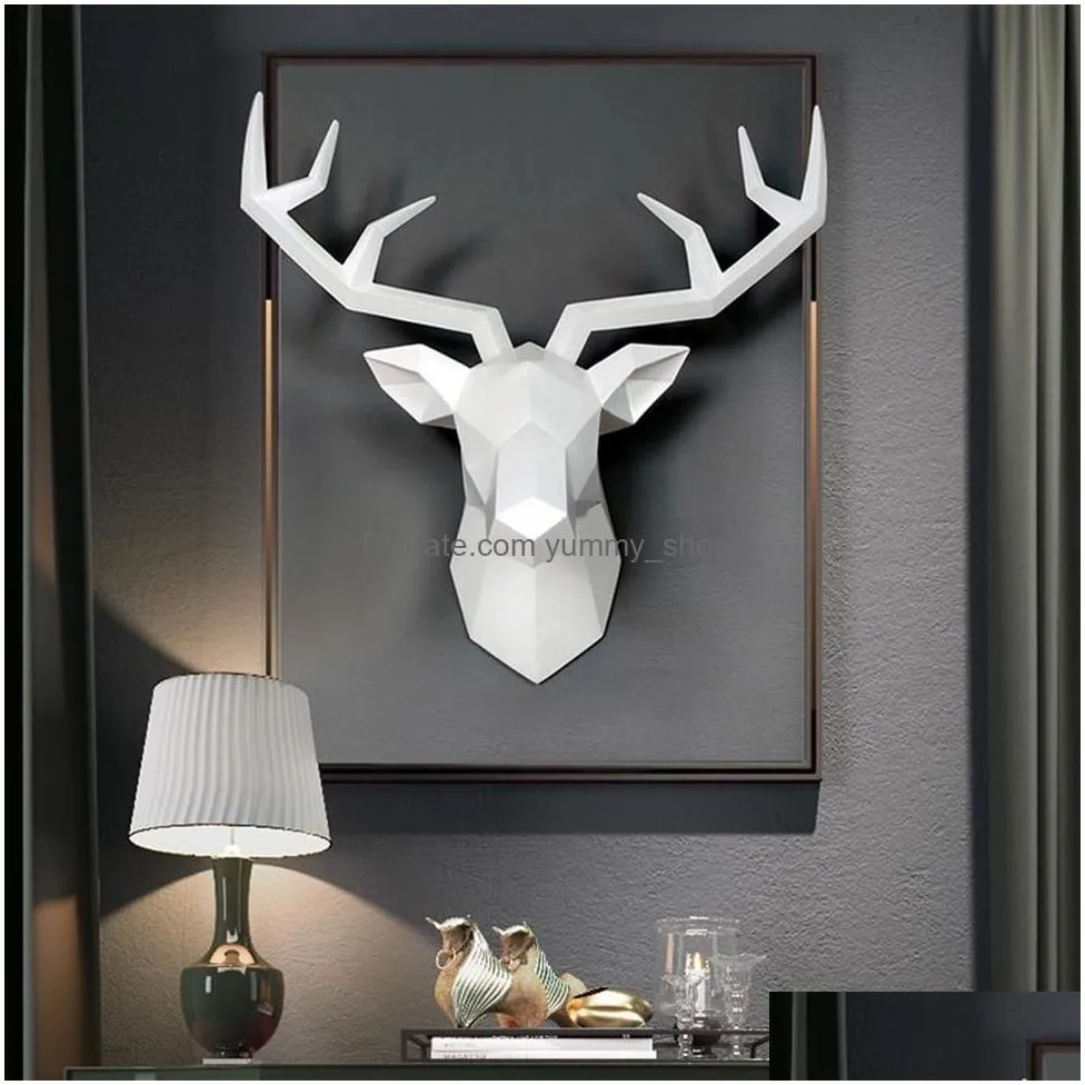 3d deer head sculpture home decoration accessories geometric deer head abstract sculpture room wall decor resin deer head statue t231i