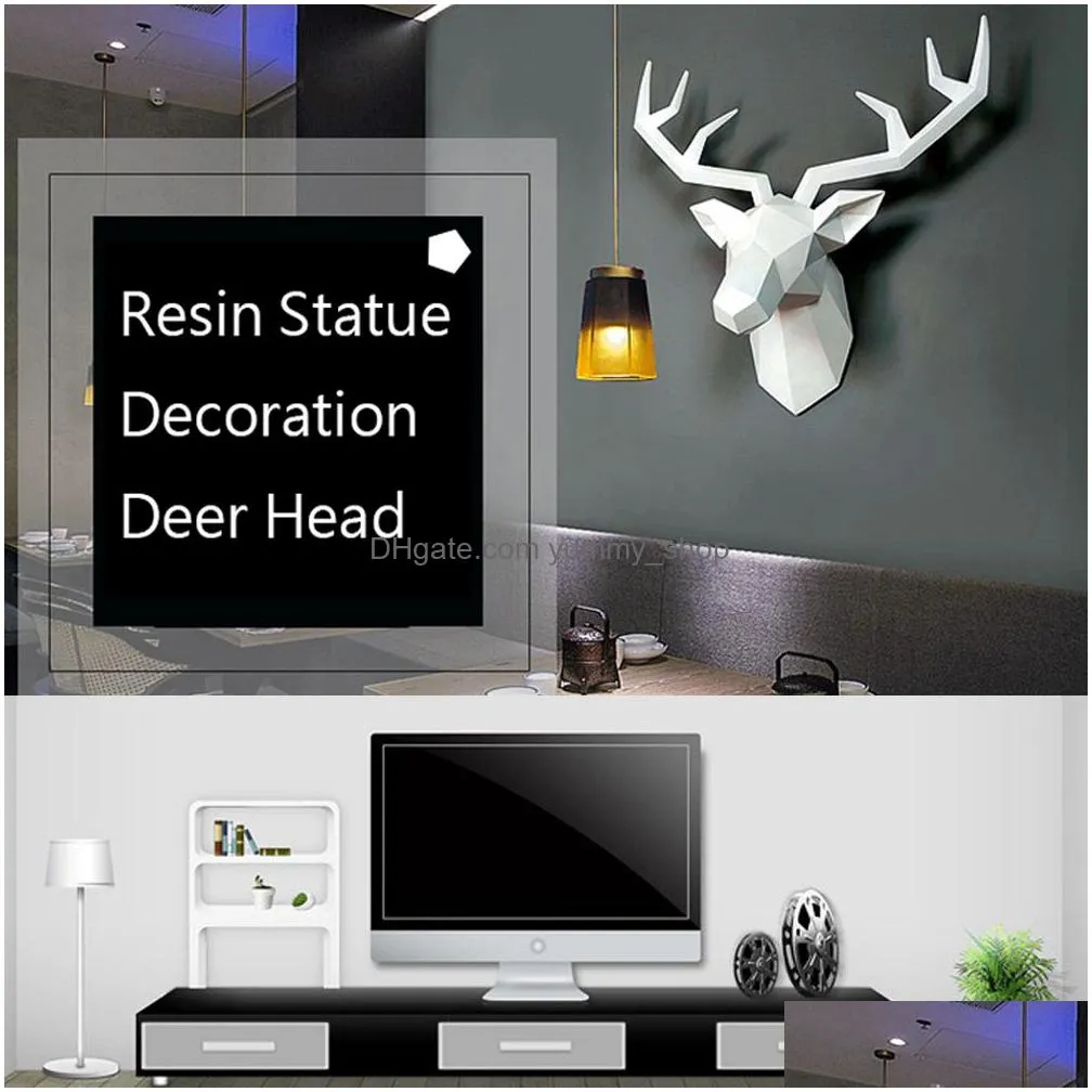 3d deer head sculpture home decoration accessories geometric deer head abstract sculpture room wall decor resin deer head statue t231i