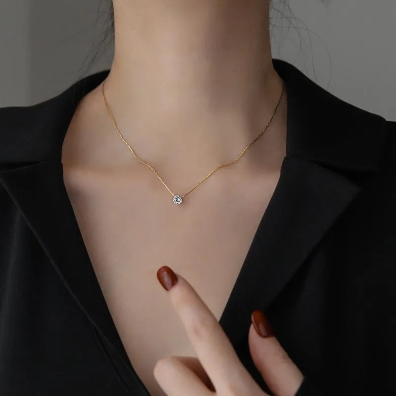 design sense gold superior 6 claw diamond pendant necklace womens summer clavicle chain accessories do not fade