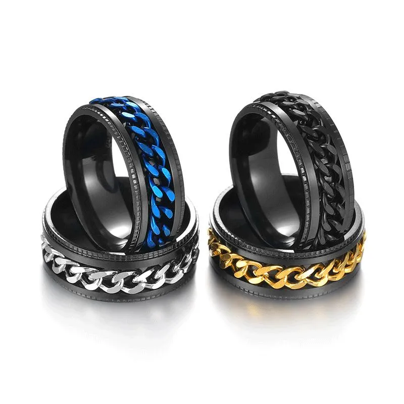 european titanium steel rotating chain ring embossed chain ring jewelry mens titanium steel ring