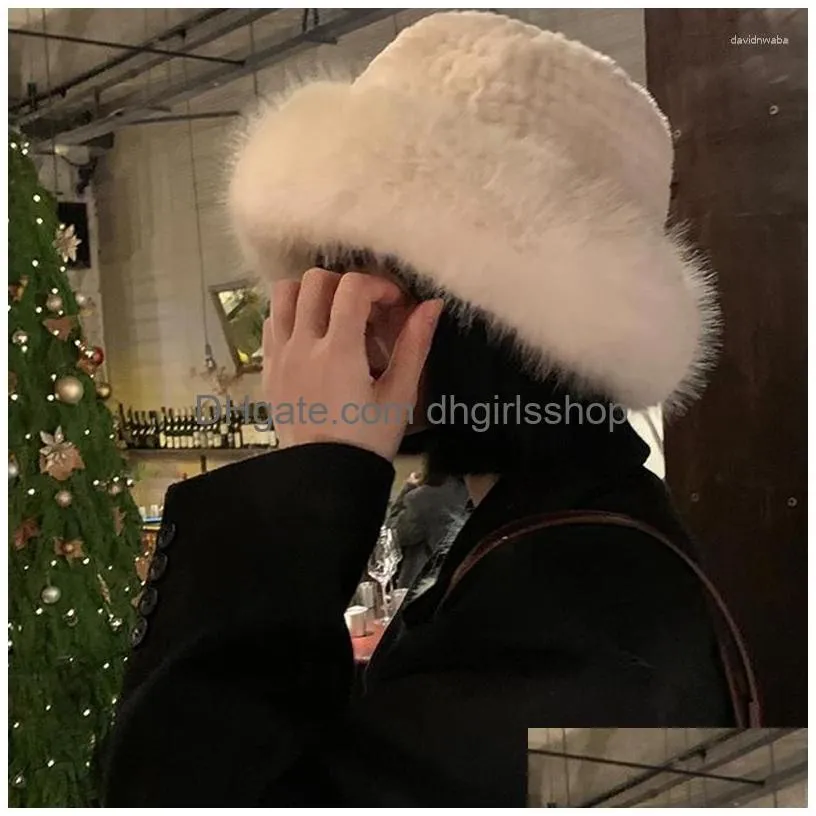 Berets Cute P Dome Bucket Hat Women Girl Autumn Winter Outdoor Thickened Windproof Warm Fashion Casual Fisherman Drop Delivery Dhjvt