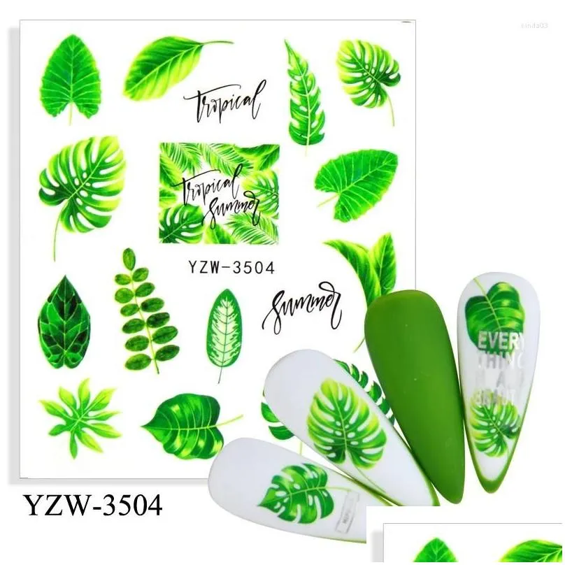 nail stickers ! adhesive decal and sticker flower leaf tree green simple summer diy slider for manicure art decora