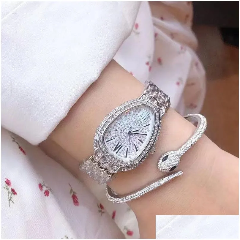 Women`S Watches Luxury Women Snake Watches Bracelet 2 Sets With Gift Box Top Esigner Diamond Lady Watch Fashion Wristwatches For Wome Dhhbd