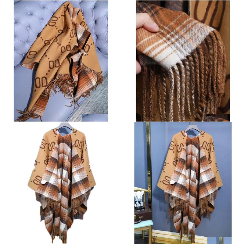 Shawls High End Cashmere Shawl Large G Cape Scottish Style - Double Sided Heavy Work Super Warm Clothing Blanket Mtifunctional Drop De Dhlwh