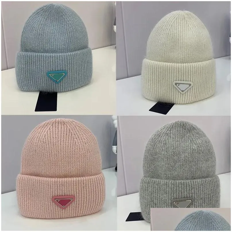 Ball Caps Designer Ball Caps Couple Reversed Triangle Letter Badge Knitted Hat Flapped Wool Casual Versatile Warm Cold - A Drop Delive Dhblf