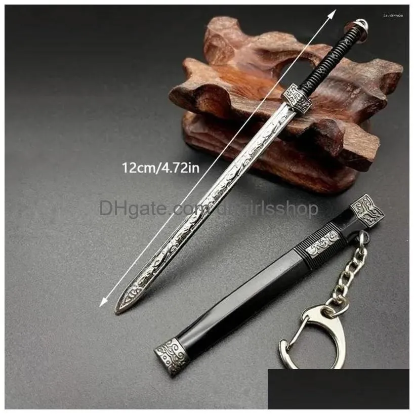 Keychains & Lanyards Keychains Creative Chinese Ancient Sword Pendant Keychain Vintage Alloy Keyrings For Women Men Trendy Keyring Ho Dh2P5