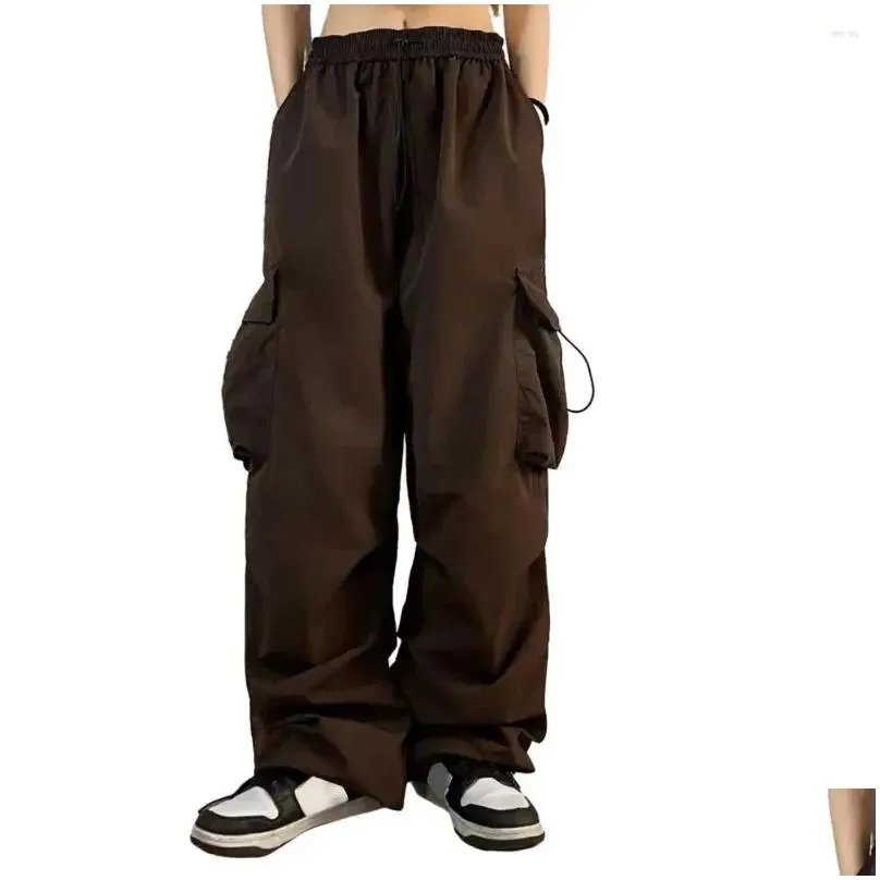 women`s pants women wide-leg sports high waist cargo with oversized multi pockets quick dry solid for full