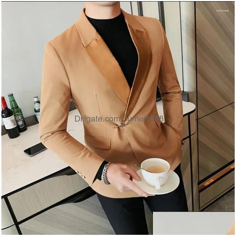 Men`S Suits & Blazers Mens Suits Chinese Style Buckle Suit Jacket Men High Quality Lapel For Business Social Blazer Mascino Casual We Dhpas