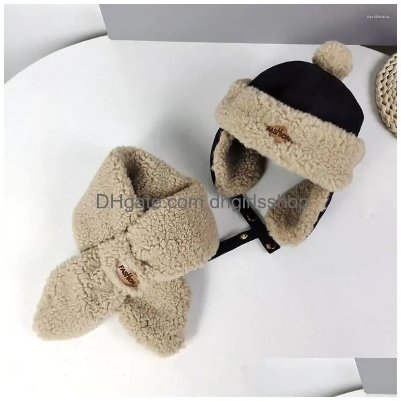 Berets Windproof Winter Baby Hat Soft Adjustable Scarf Warm Kids Cap Ear Protection Keep Boys Drop Delivery Dhbah