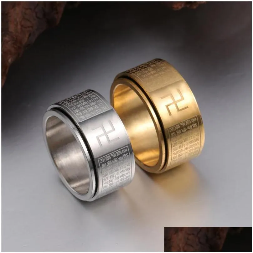 Wedding Rings Anxiety Fidget Spinner For Men Women Buddhism Stainless Steel Spinning Rotatable Ring Punk Party Jewelry Drop Delivery Dhnub