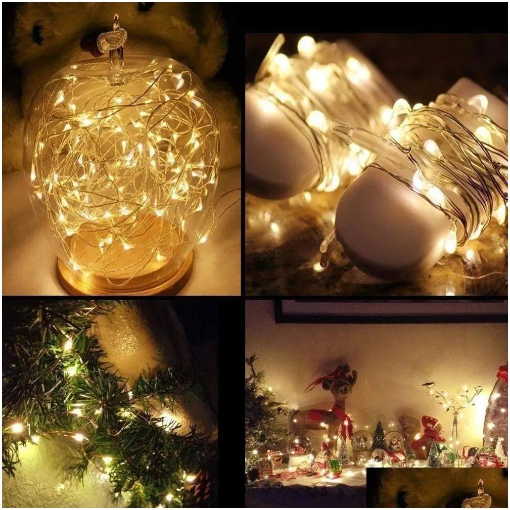 led string light 1m 2m  decorative lamps small battery operated silver wire copper lights for xmas halloween party