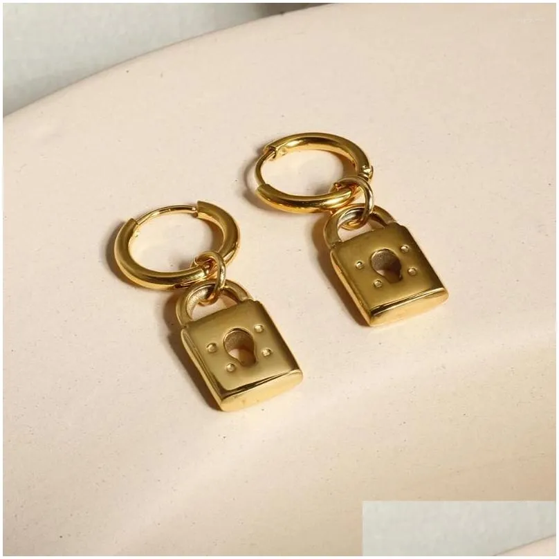 stud earrings jinhui stainless steel padlock pendant earring keyhole hollow gold color wholesale hip-hop punk for women jewelry gifts