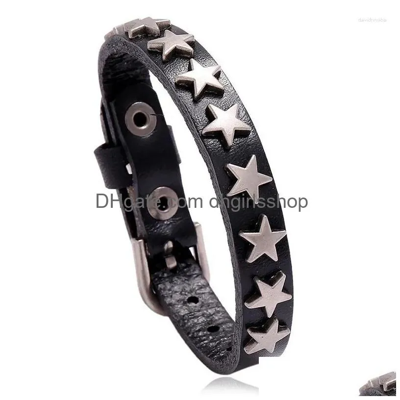 Chain Link Bracelets Fashion Rock Snap Punk Wrap Leather Bracelet Bangle Men Star Spikes Gothic Wide Cuff For Drop Delivery Jewelry B Dhtoy