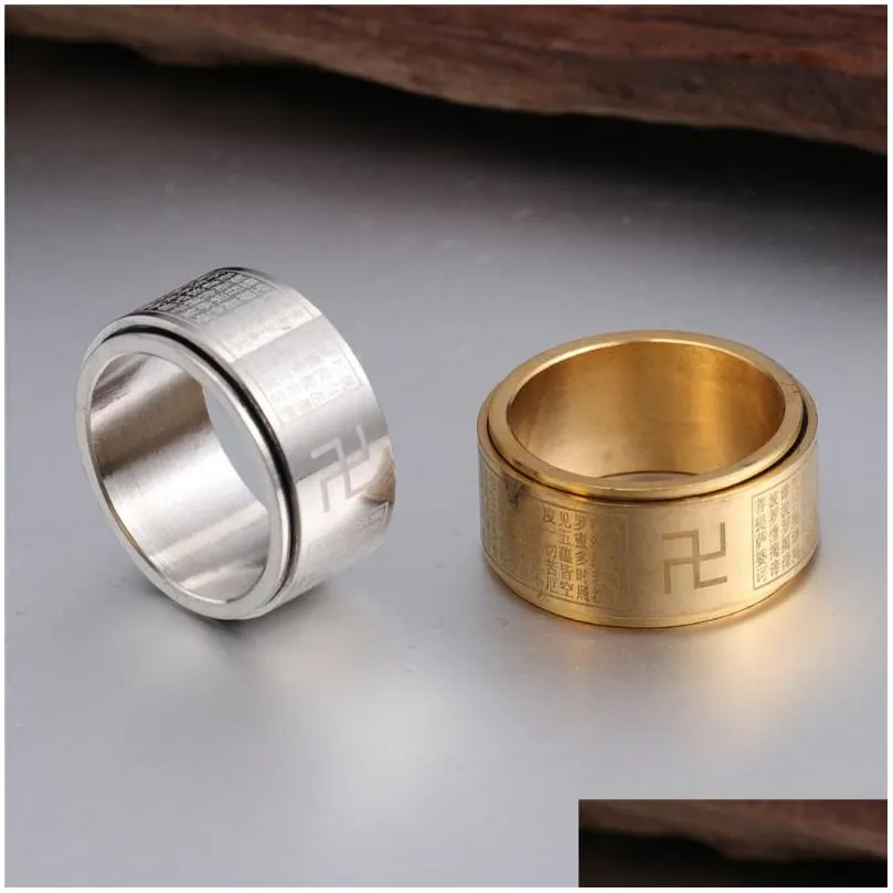 Wedding Rings Anxiety Fidget Spinner For Men Women Buddhism Stainless Steel Spinning Rotatable Ring Punk Party Jewelry Drop Delivery Dhnub