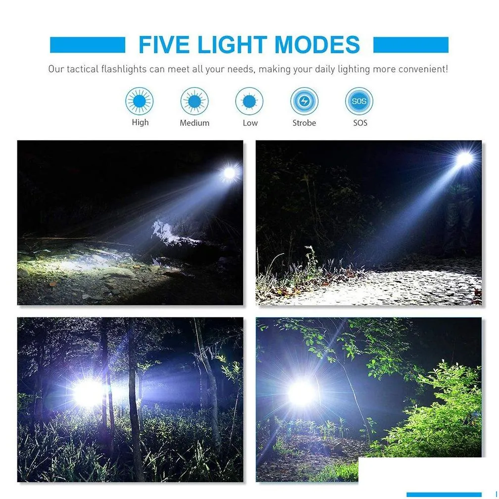 high power led flashlights camping torches 5 lighting modes aluminum alloy zoomable light waterproof material use 3 aaa batteries