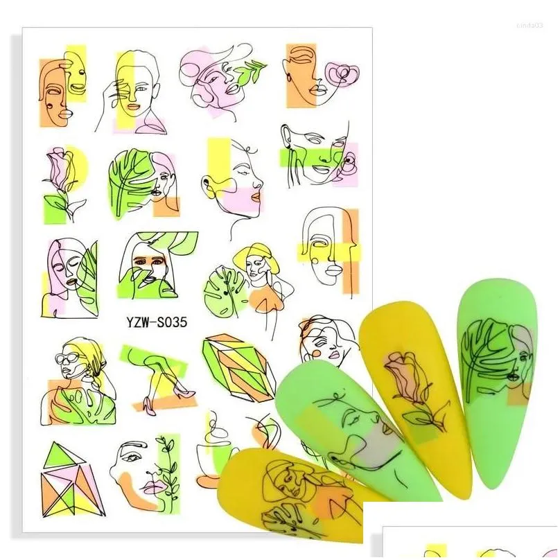 nail stickers ! adhesive decal and sticker flower leaf tree green simple summer diy slider for manicure art decora