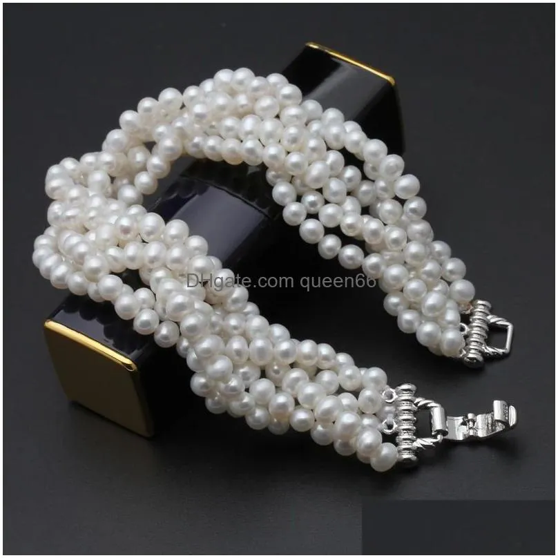 Bangles Beautif Real Freshwater Pearl Bracelet Women Mti Layer Strand Bracelets Female Birthday Gift Drop Delivery Dhuid