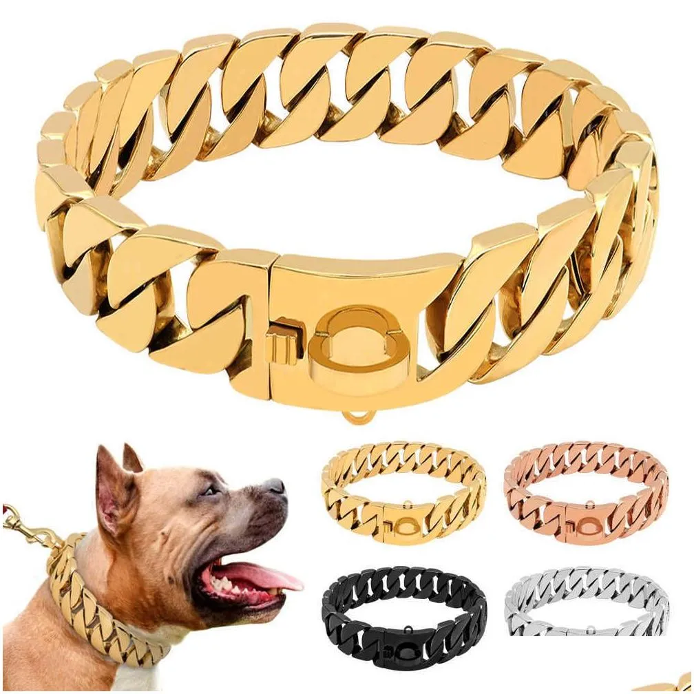 Dog Collars & Leashes Stainless Steel Dog Chian Collar Strong Pet Slip Choke Rhinestone Collars For Medium Large Dogs Drop Delivery Ho Dhpyf