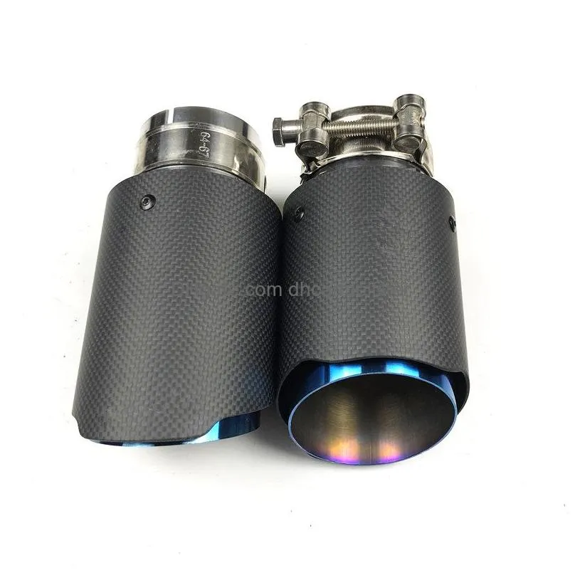 2 pieces universal akrapovic real matte carbon fiber exhaust muffler tips for car rear pipes