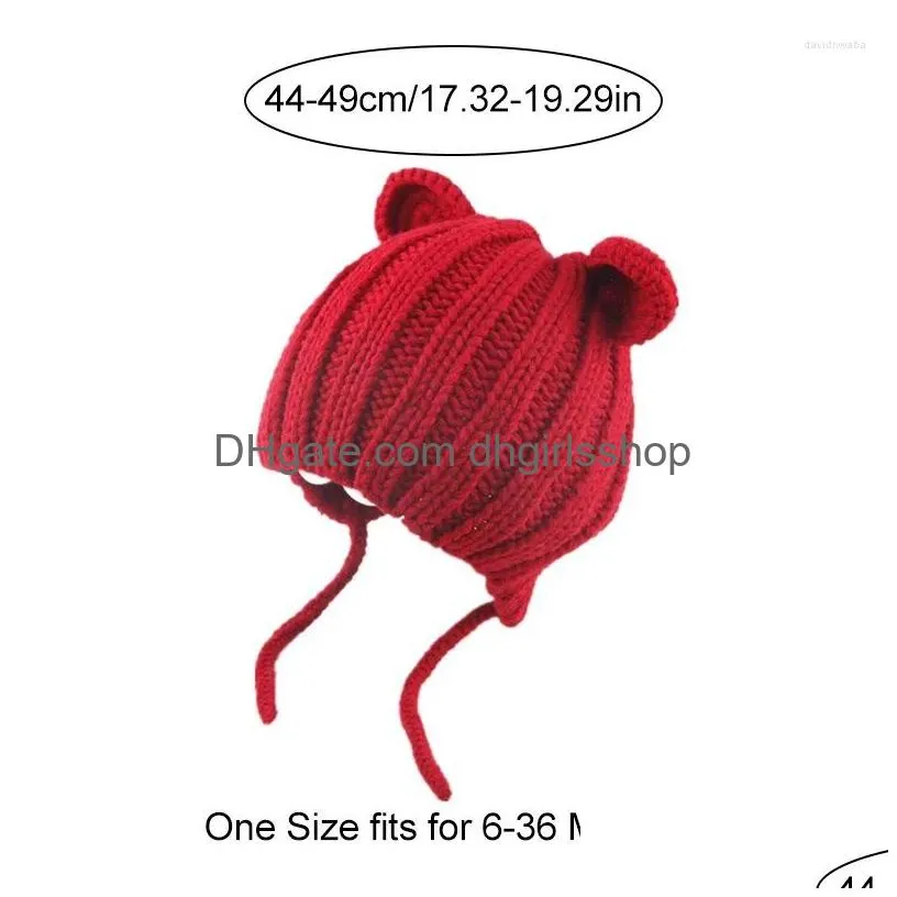 Berets Knitted Beanie Hat For Kids Childrens Warm Woolen Earmuffs Hats Baby Boys Girls Autumn Winter Lace-Up Handmade Caps Drop Deliv Dhlit