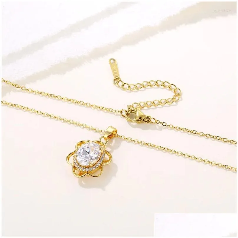 pendant necklaces stainless steel chain classic shiny zircon sunflower necklace for women lady vintage jewelry accessories gifts