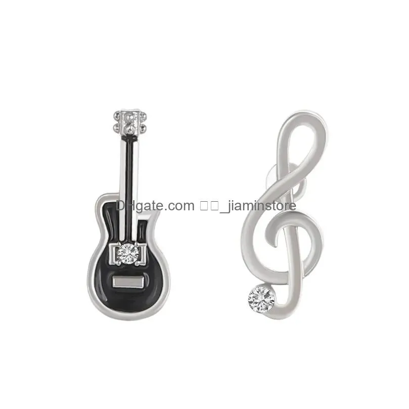 Dangle & Chandelier Dangle Earrings 2024 Mini Shining Rhinestone Guitar Stud For Women Girls Cute Cartoon Asymmetric Metal Note Gemet Otxee