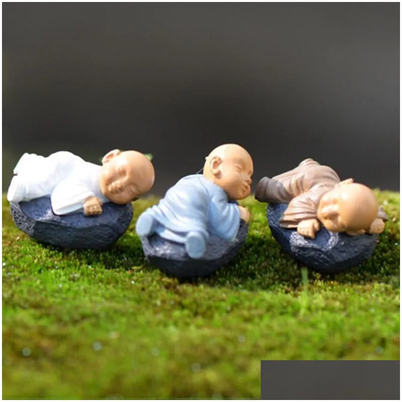 Garden Decorations Kung Fu Cartoon Monk Figurines Mini Ornaments Terrarium Decoration Moss Succent Micro Landscape Resin Crafts Kids T Dhfao