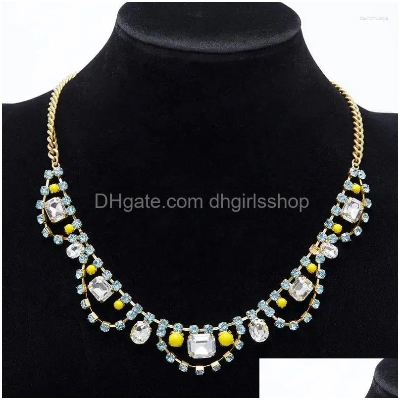 Chains Colored Crystal Necklace For Girls Fashion Inlaid Blue Stone Collarbone Chain Short Choker Accessories Drop Delivery Dhsmk