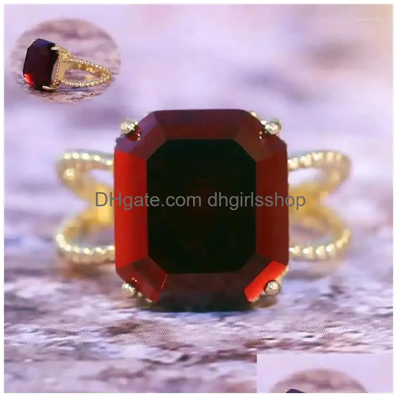 Cluster Rings Wedding Jewelry Size 6-10 Gifts For Women Elegant Vintage Red Square Lady Ring Drop Delivery Dhefg