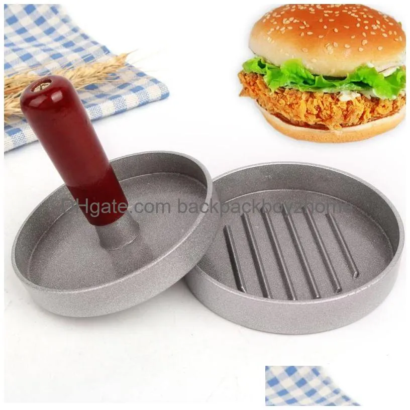 Meat & Poultry Tools Round Shape Hamburger Press Kitchen Tool Wooden Handle Non-Stick Burger Maker Hamburgers Mold Aluminum Alloy Meat Dh1Hd