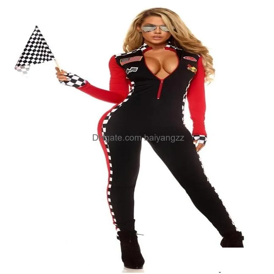 women sexy racer girl jumpsuit racing race car driver costume263q