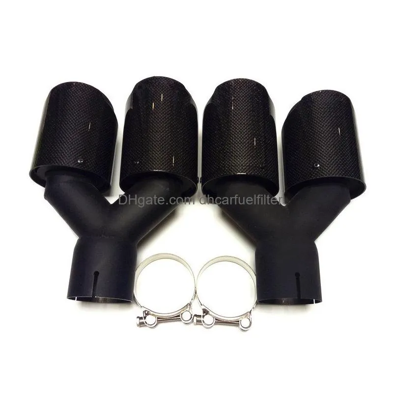 2 pieces universal akrapovic dual exhaust muffler tips carbon fiber add black stainless steel auto exhausts end pipes