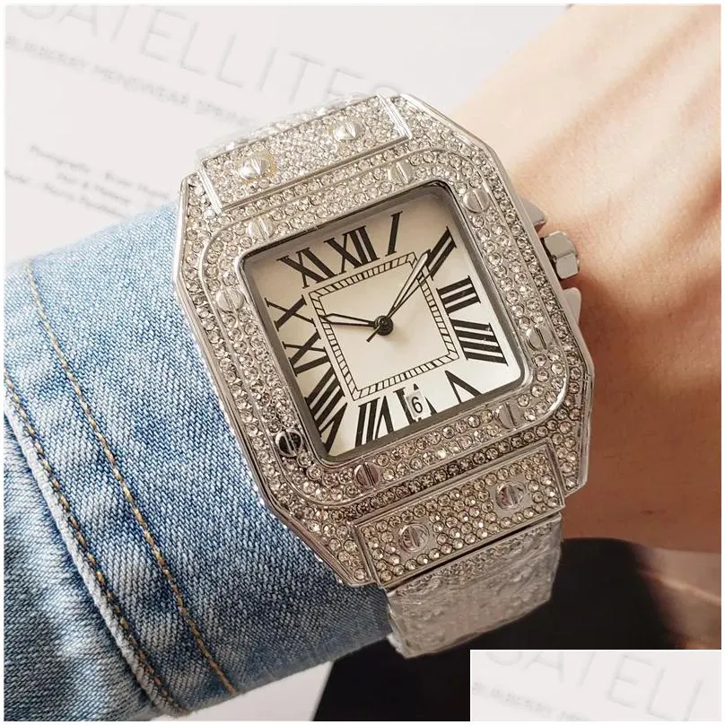 Women`S Watches Iced Out Watches For Men And Women Fl Diamond Strap Quartz Movement Fashion Dress Watch Date Waterproof Analog High Q Dhwos