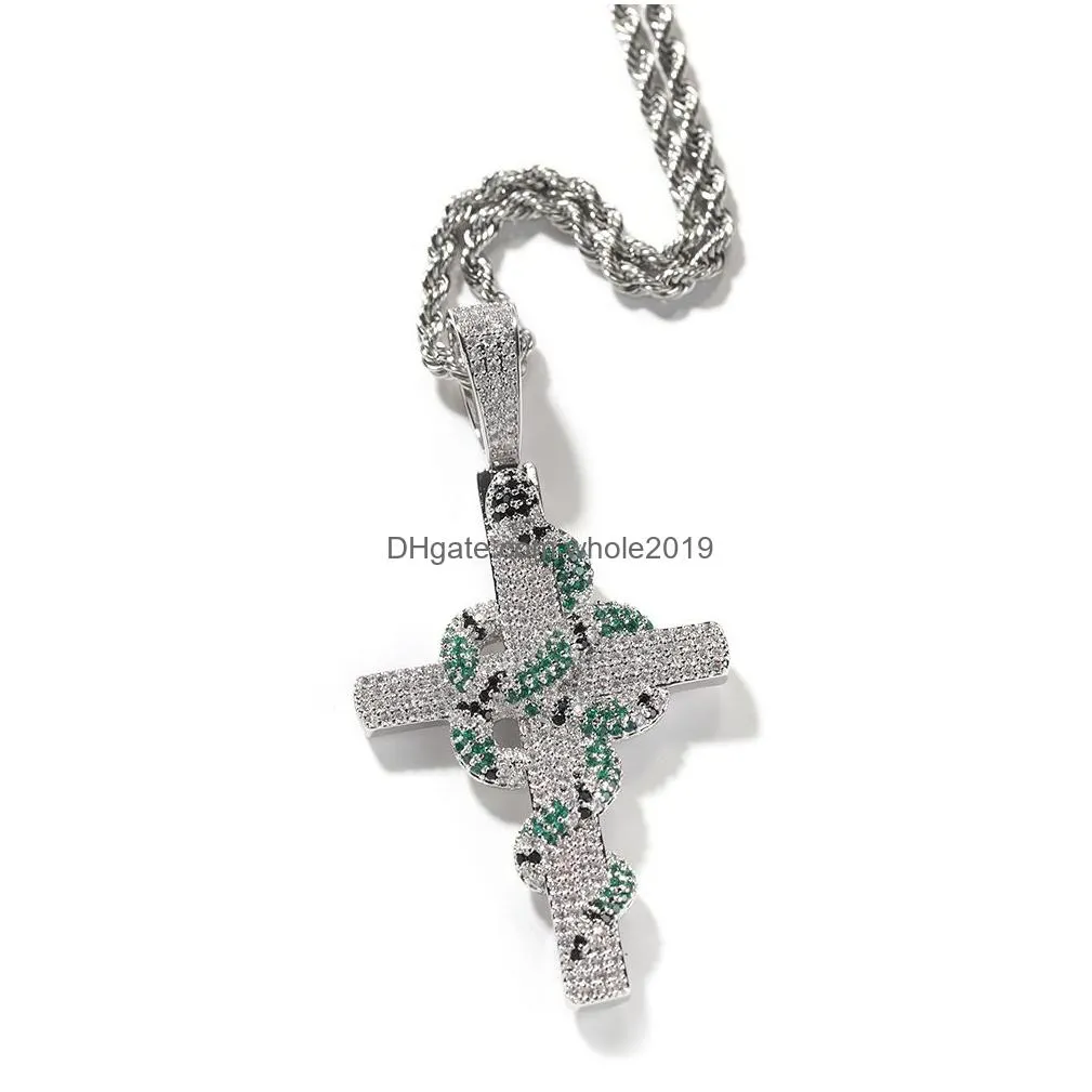 Pendant Necklaces Iced Out Cross Pendant Necklaces Retro Snake Necklace Fashion Mens Hip Hop Jewelry Drop Delivery Jewelry Necklaces P Dhwyx