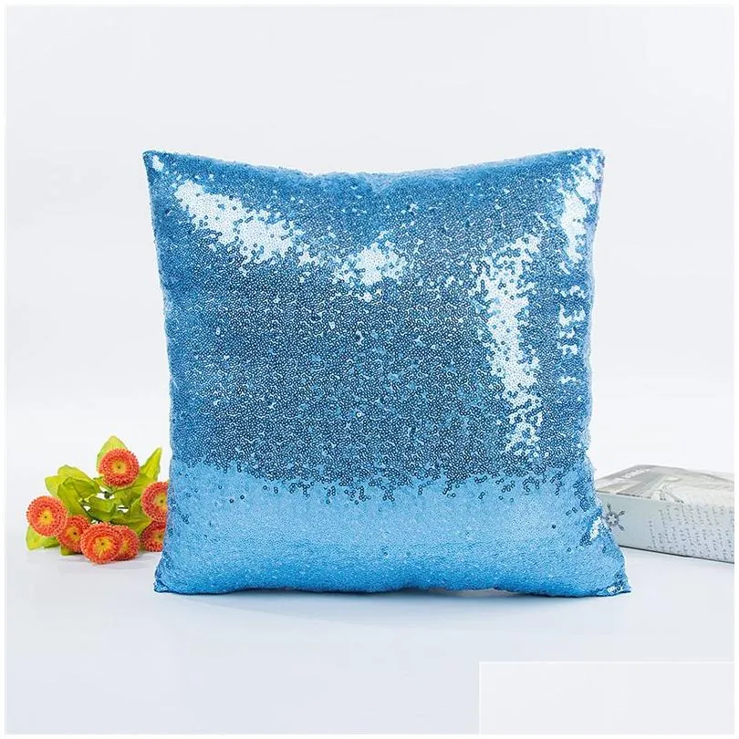 Cushion/Decorative Pillow 14 Colors Glitter Sequins Pillow Case Solid Color Cushion Home Car Comfortable Decor Waist Er Pillowcase Dro Dhbc3