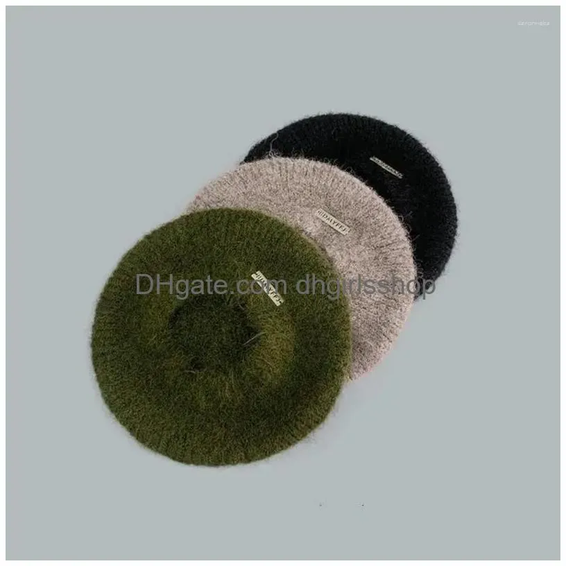 Berets P Painter Hat Vintage Solid Color Warm Knitted Beret Woolen Thread Drop Delivery Dh85L
