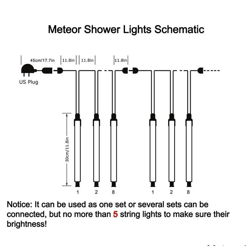 8tubes waterproof solar led meteor shower rain tubes string lighting for party wedding decoration christmas holiday light 30cm 50cm